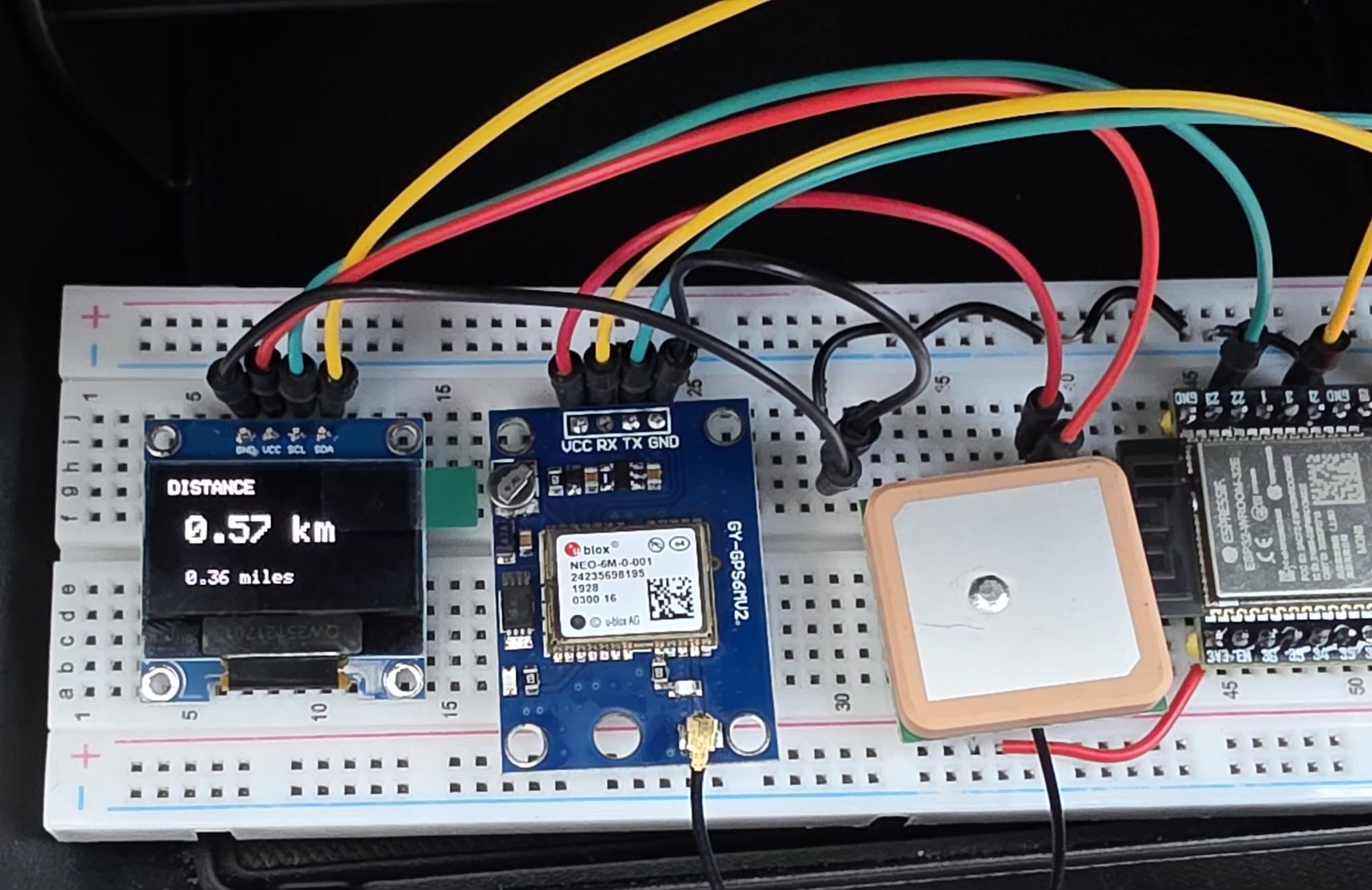 OBD display in car showing distance